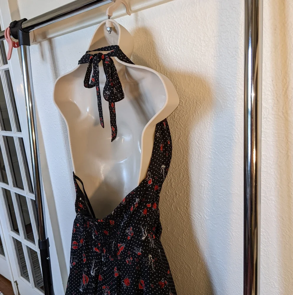 Hell Bunny Black and Red Halter Midi Dress - Picture 3 of 7